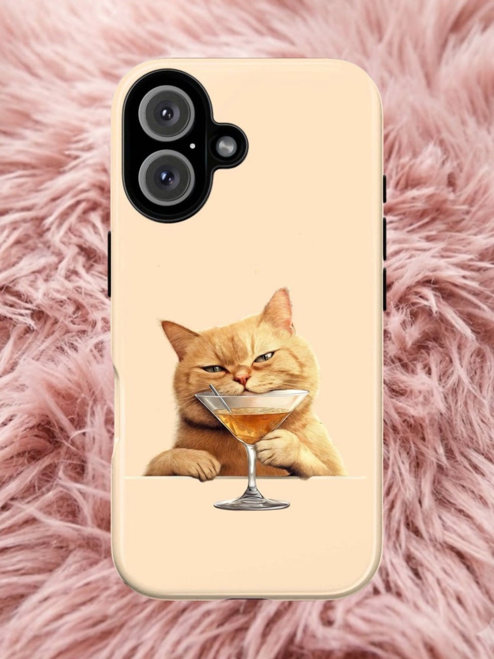 Cute Cat Martini Phone Case - Beige